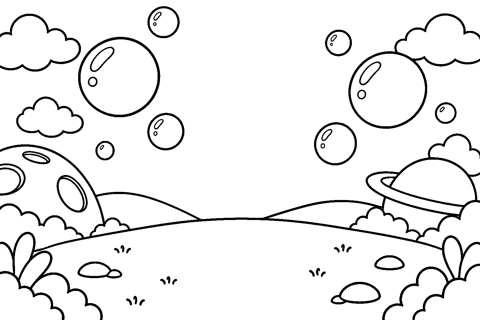 Página para colorir: O planeta das bolhas!