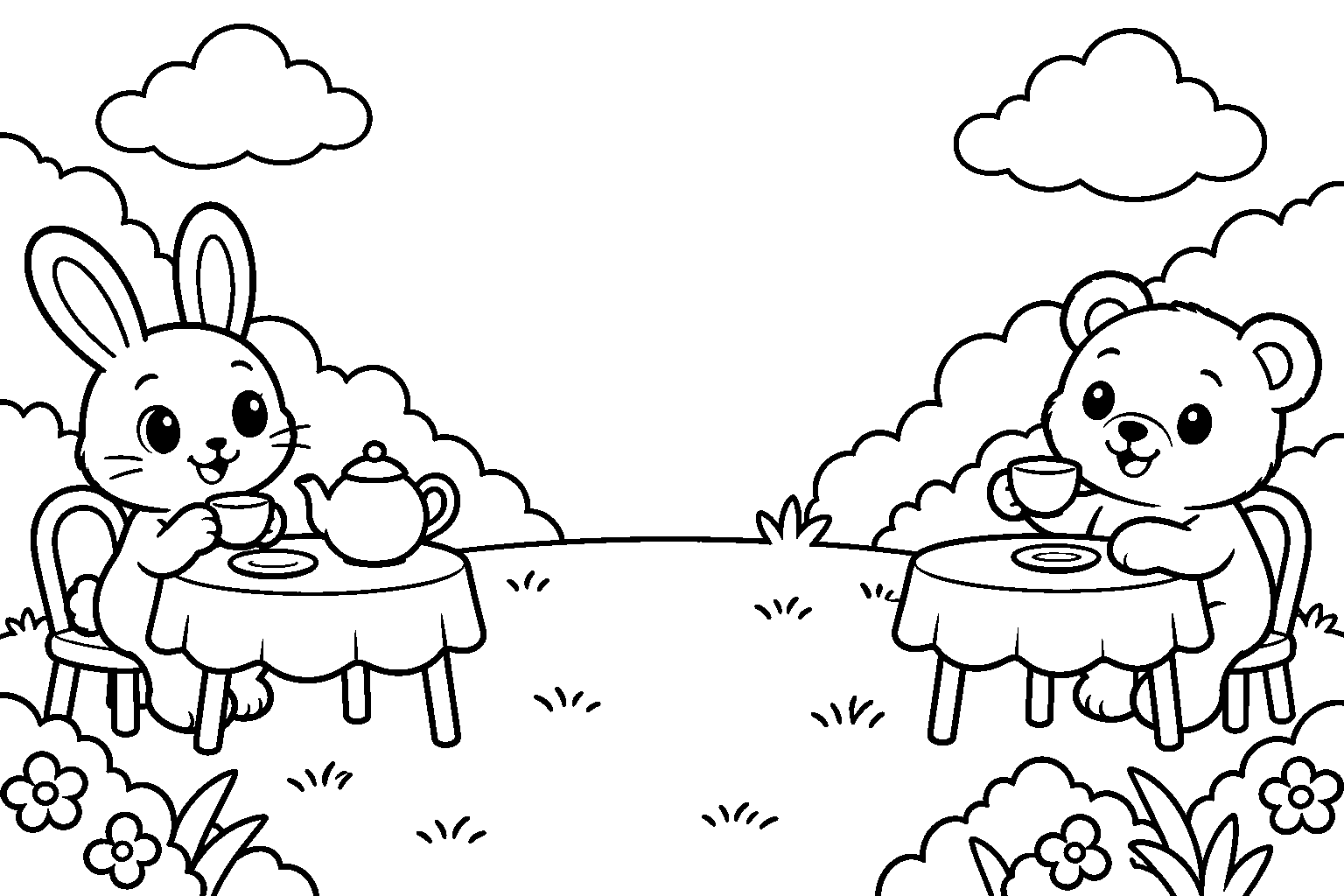 Página para colorir: Chá com os amigos